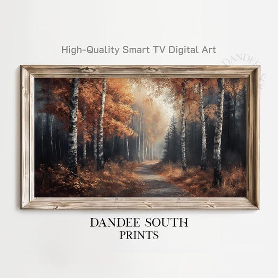 Rustic Fall Landscape Tv Art For Frame Smart Autumn Forest Painting Vintage Home Decor Display Tv056