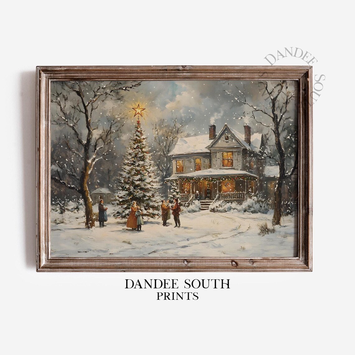 Vintage Victorian Christmas Village Snowy Night Scene Holiday Poster