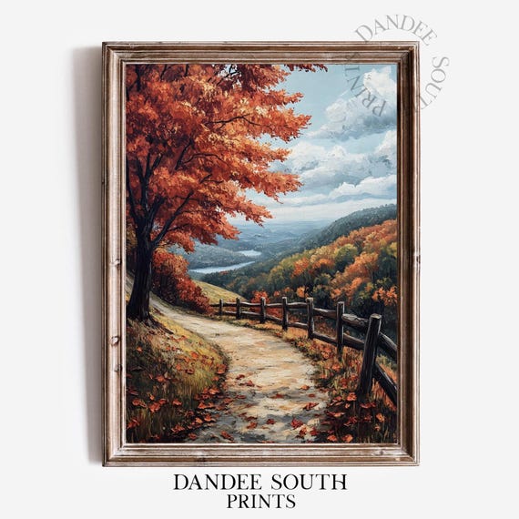 Fall Landscape Wall Art Vintage Autumn Countryside Oil Painting Thanksgiving Decor 577