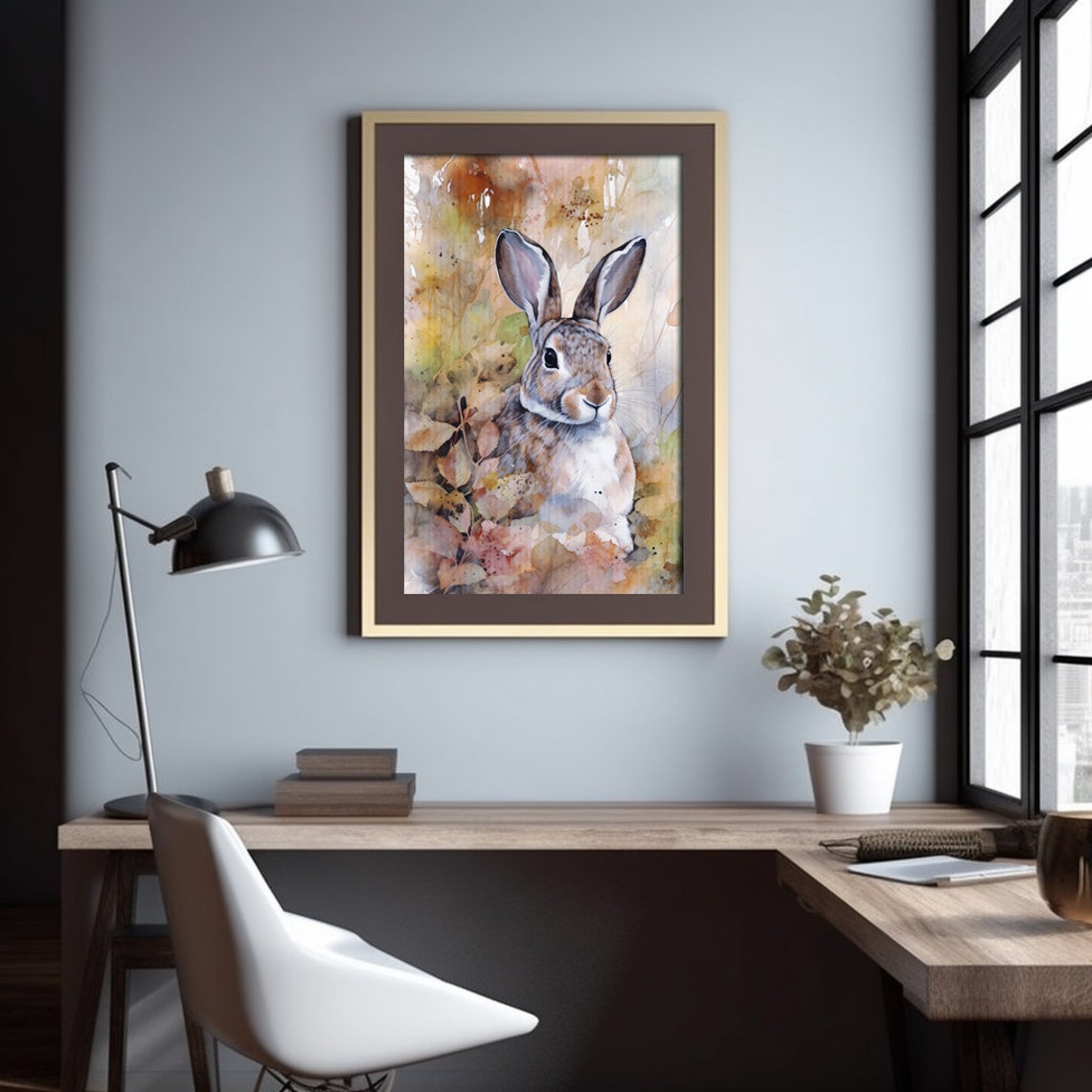 Cute Rabbit Autumn Watercolor Wildlife Bunny Nursery Art Poster - Image 4