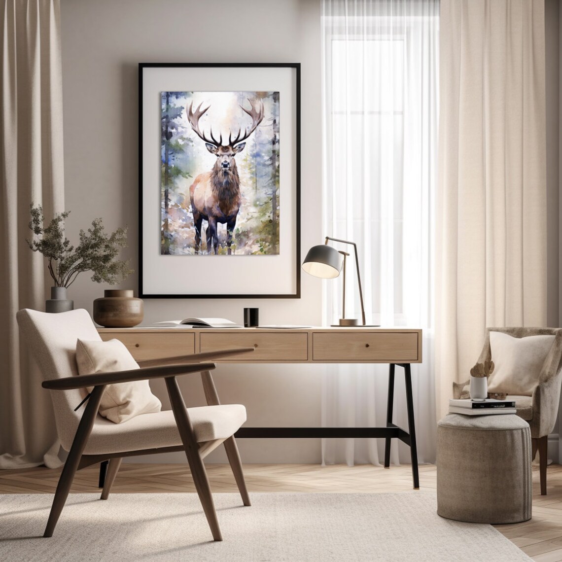 Elk Watercolor Art Print, Wildlife Wall Decor - Image 3