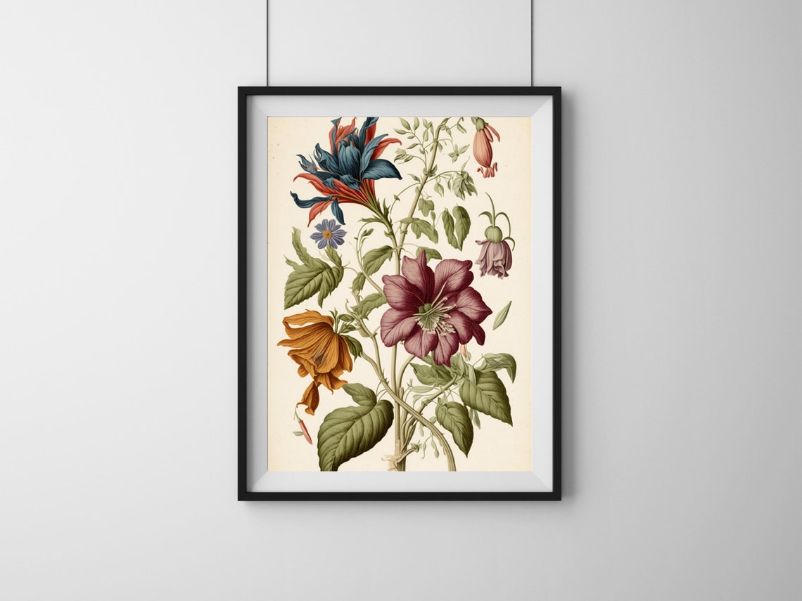 Antique Botanical Floral Study Cream Vintage Illustration Print - Image 2