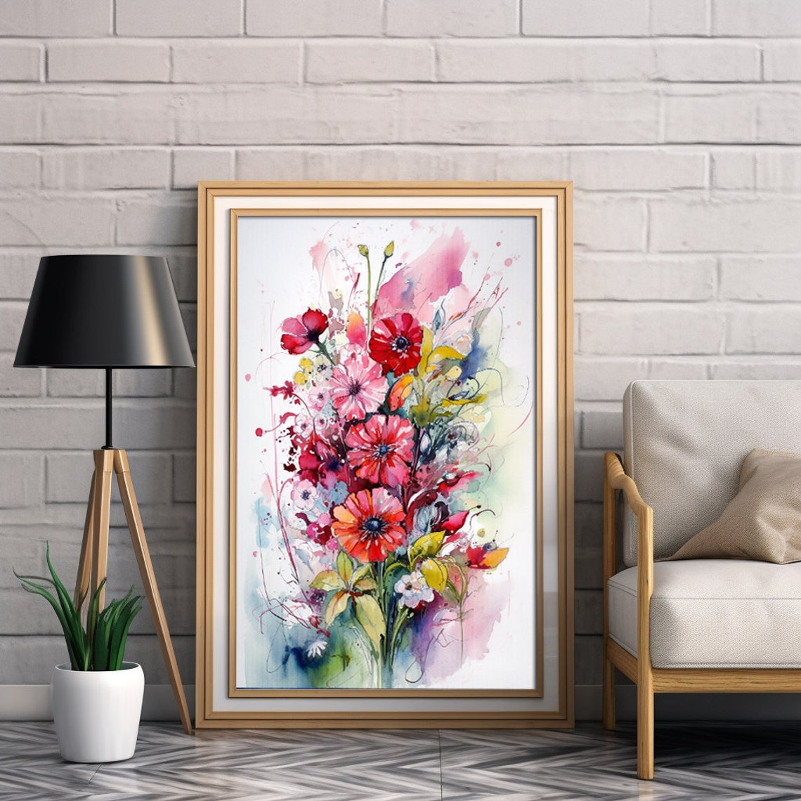 Red Wildflowers Floral Watercolor Print Red Poppies Flower Painting Bedroom Bathroom Living Room Watercolor Wall Decor - Image 2