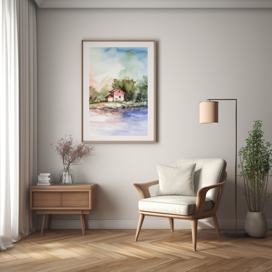 Calm Lake Watercolor, Boho Style - Image 2