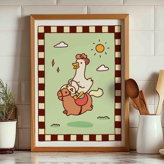 Silly Goose Cowboy Poster Funny Cute Childrens Room Art Trendy Print Farm Animal Unframed Shipped Wall