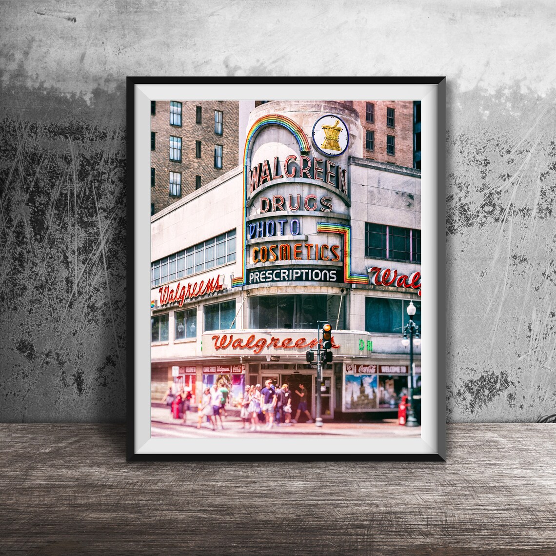 Vintage Walgreens Drugs Rainbow Neon Corner Store Sign Photo Poster