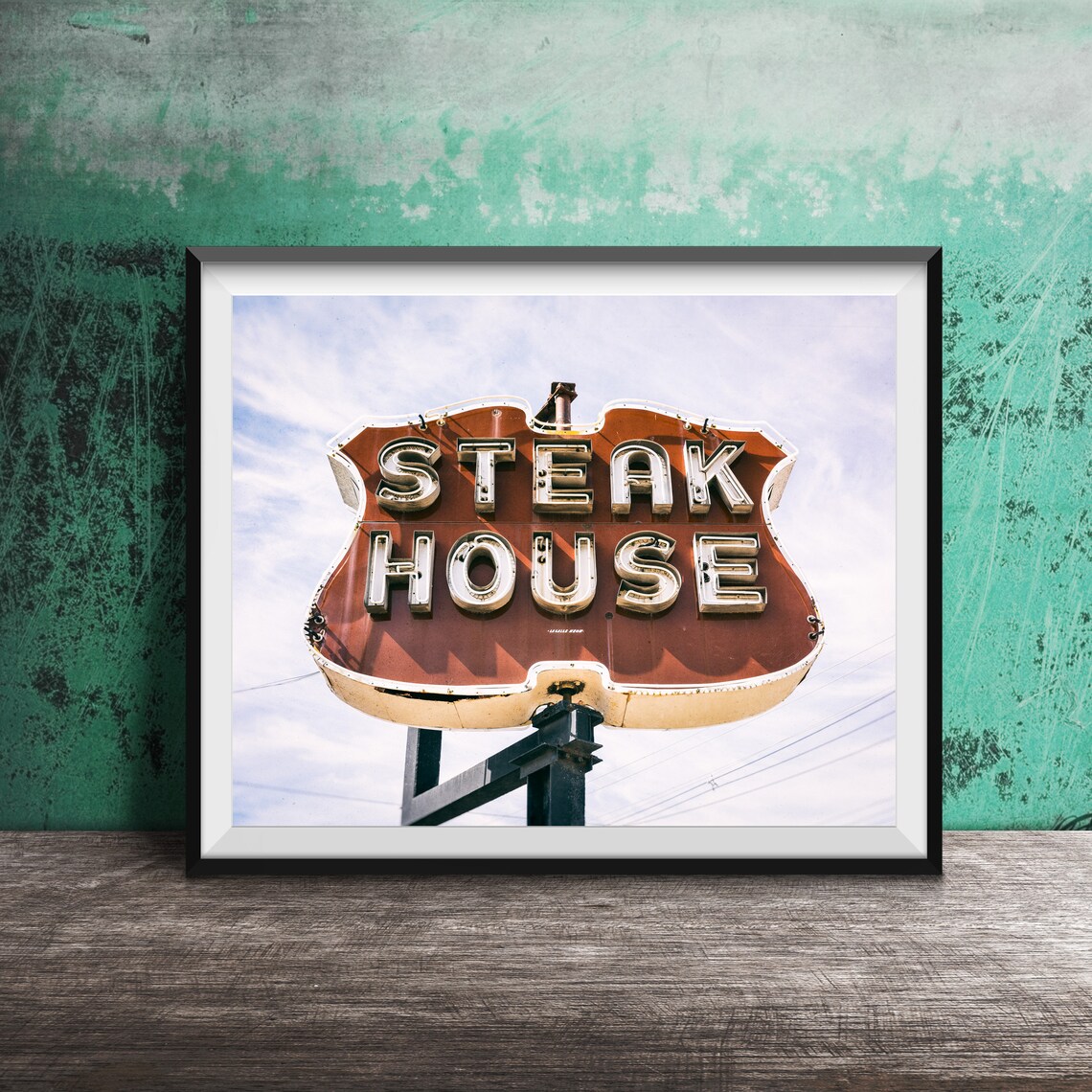 Classic American Steak House Vintage Roadside Neon Sign Poster
