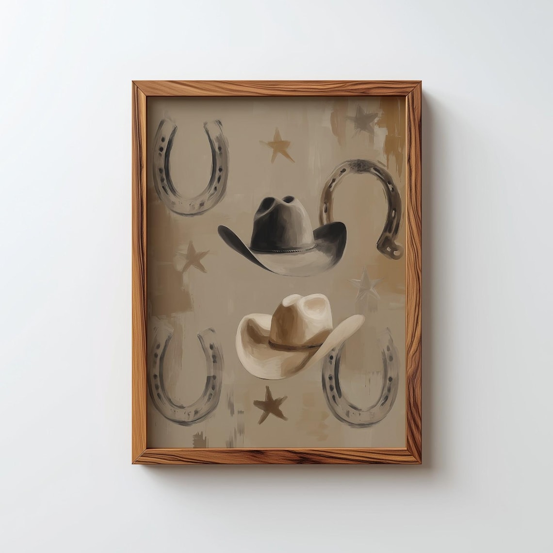 Western Icons Painting Horseshoe Cowboy Hat Stars Rustic Decor Poster