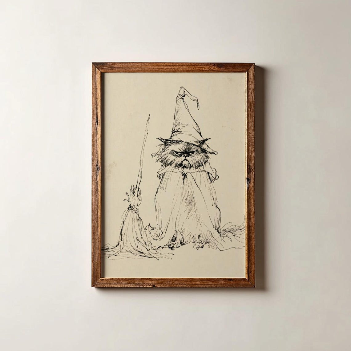 Cat Sketch Print Autumn Art Halloween Wall Digital Download