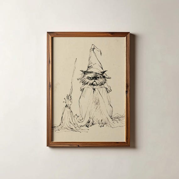 Cat Sketch Print Autumn Art Halloween Wall Digital Download