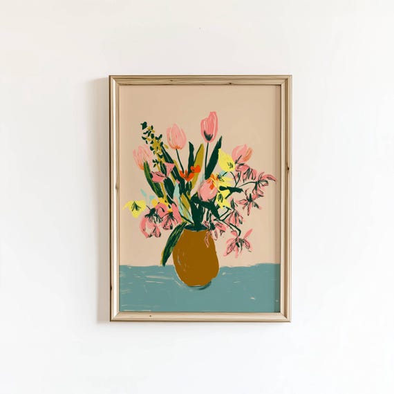 Contemporary Flower Print Modern Botanical Digital Poster Colorful Floral Art Download
