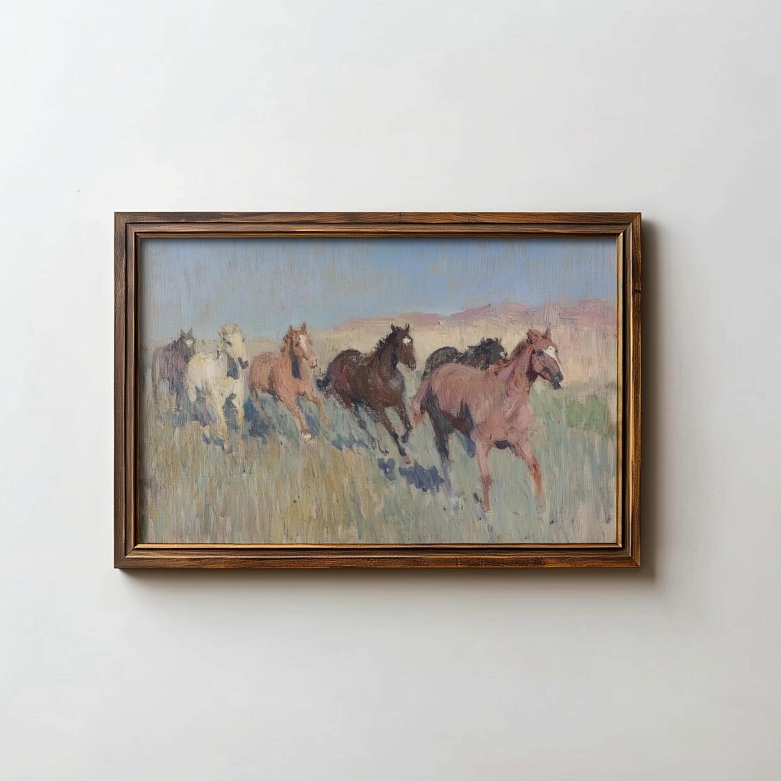 Wild Horses Running Herd Impressionist Oil Painting Western Poster