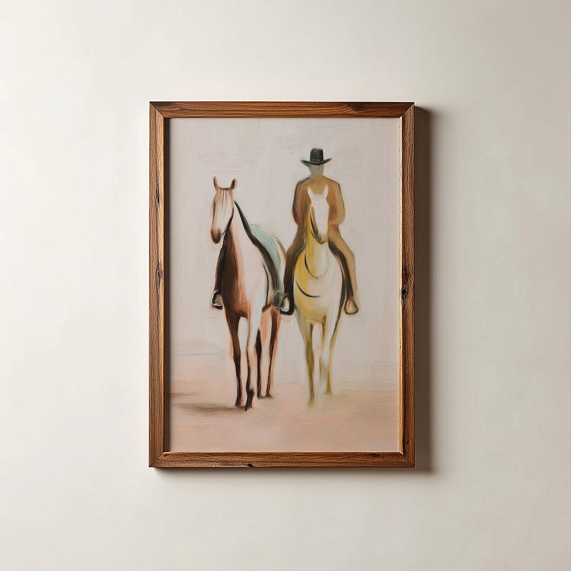 Cowboy Horseback Rider Western Painting Two Horses Desert Art Poster