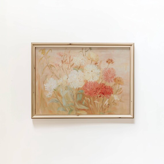 Neutral Wildflower Bouquet Textured Boho Botanical Watercolor Art Poster