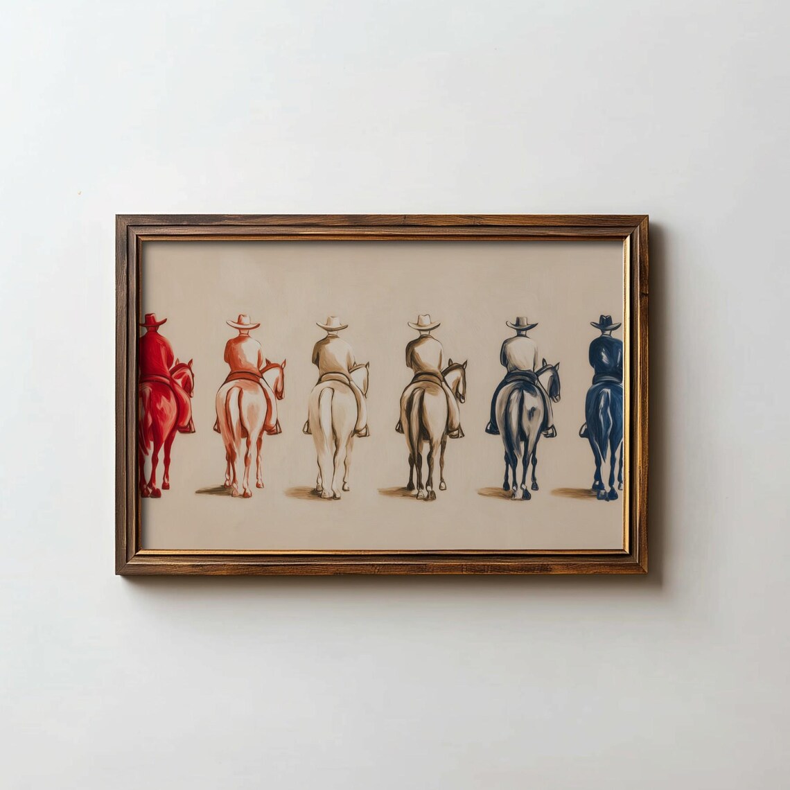 Six Horseback Riders Western Watercolor July Fourth Cowboy Poster