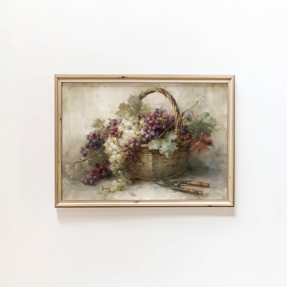 Wicker Grape Basket Harvest Classic Oil Still Life Art Poster