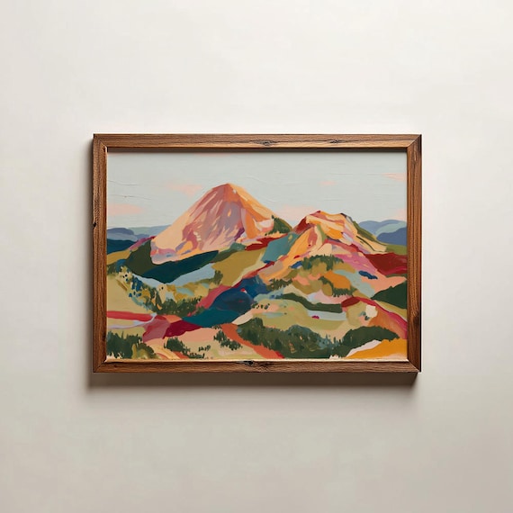 Colorful Mountain Landscape Poster Rustic Nature Modern Art Painting