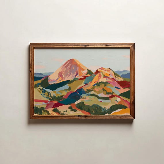 Mountain Landscape Art Rustic Nature Wall Decor Colorful Poster Digital Download