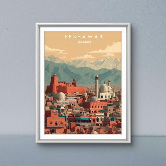 Peshawar Pakistan Bala Hisar Fort Old City Vintage Travel Poster
