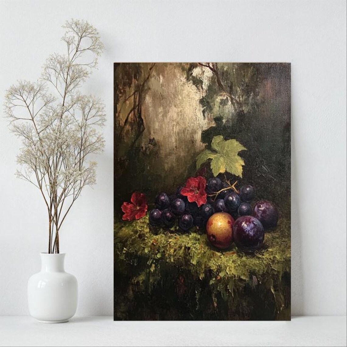 Dark Botanical Grape and Plum Nature Art