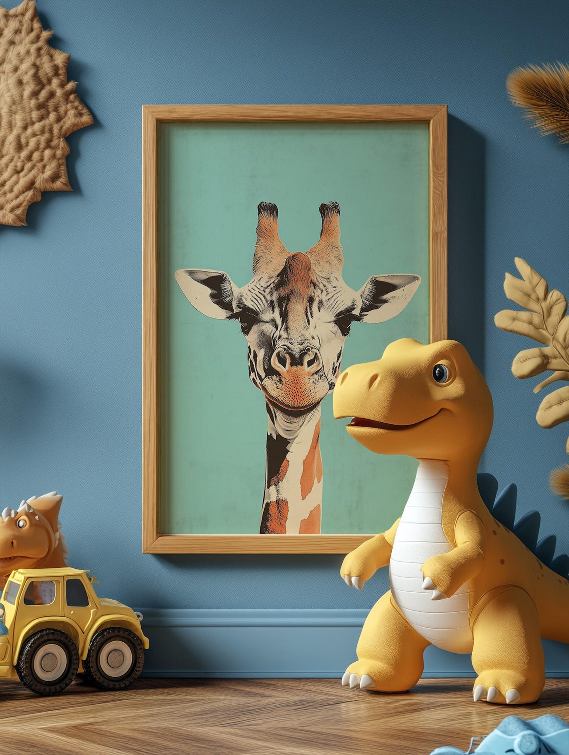 Giraffe Portrait On Teal Background Whimsical Nursery Safari Wall Art - Image 4