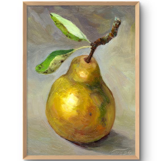 Pear Art Print Fruit Farmhouse Wall Kitchen Neutral Decor Food One Botanical From Original Oil Painting