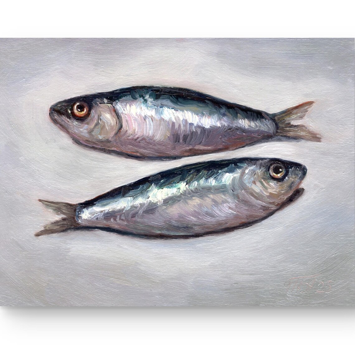 Sardines Realistic Fish Oil Painting, Coastal Decor