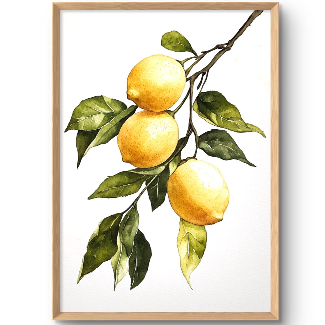 Lemon Branch Watercolor Three Yellow Citrus Botanical Art Poster