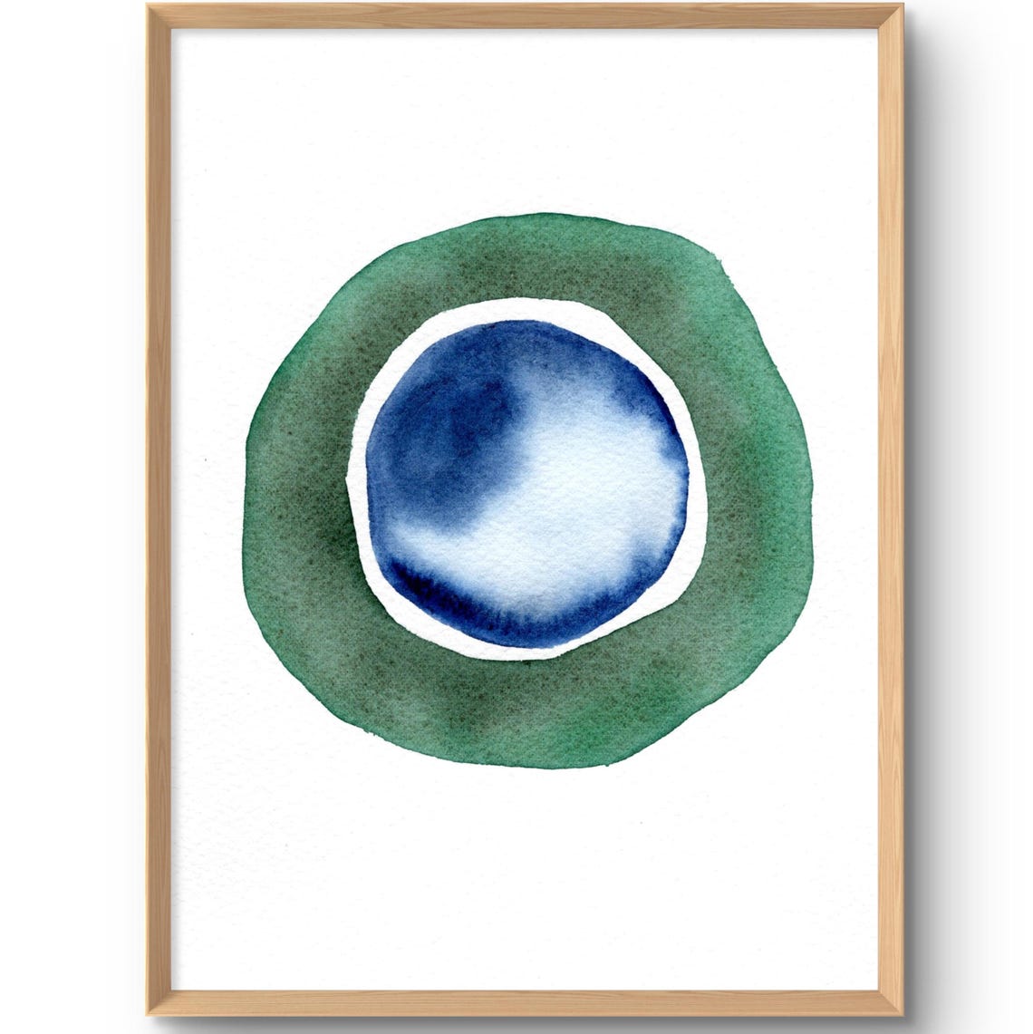 Minimal Blue Green Wall Art Abstract Poster Modern Shapes Watercolor Circles Print Neutral Decor From Original Painting