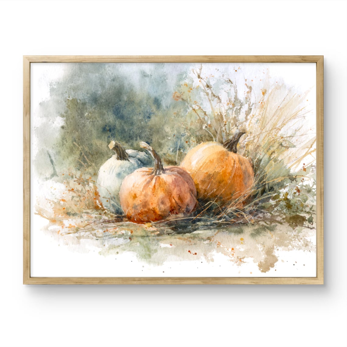 Pumpkin Watercolor Art Print, Rustic Fall Decor