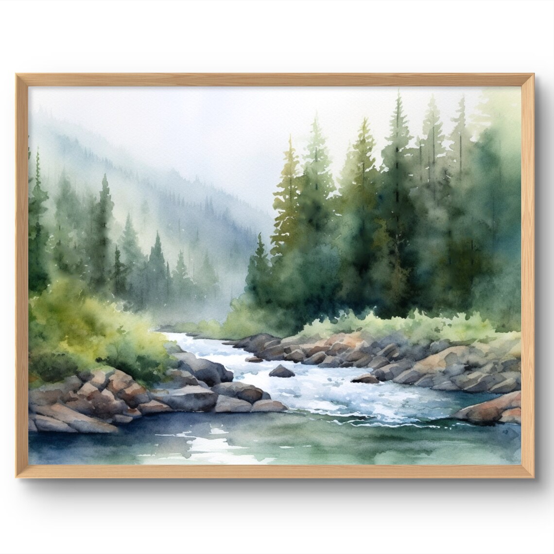 Salmon River Watercolor Style Idaho Landscape Art Print
