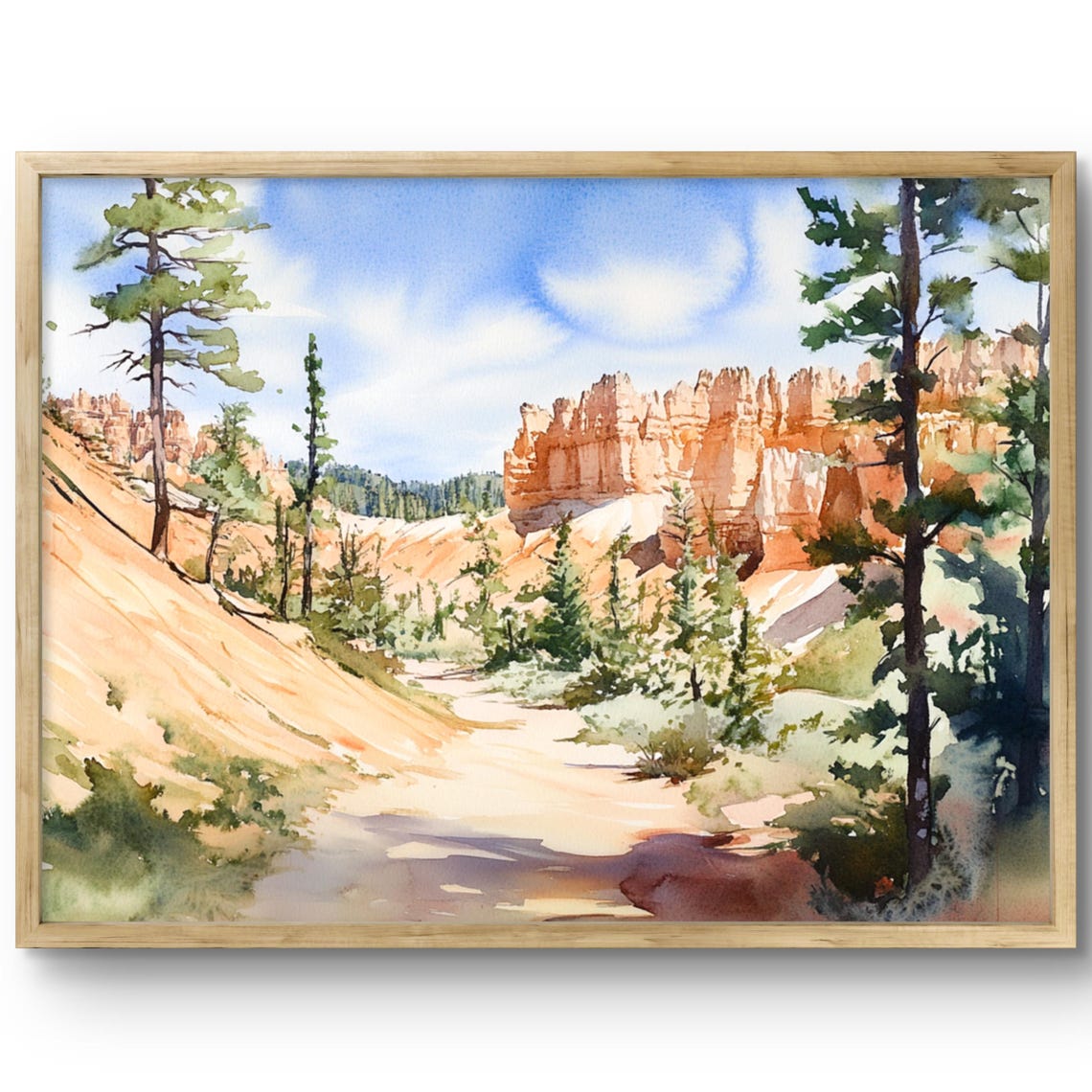 Bryce Canyon Utah Red Rock Hoodoos Desert Watercolor Trail Print