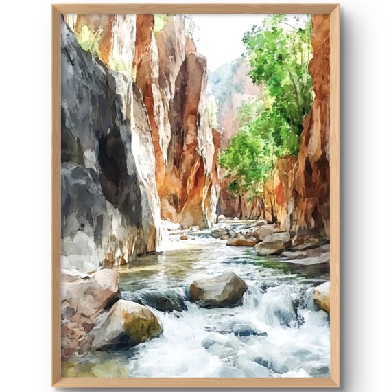 The Narrows Virgin River Watercolor Zion National Park Utah Wall Poster
