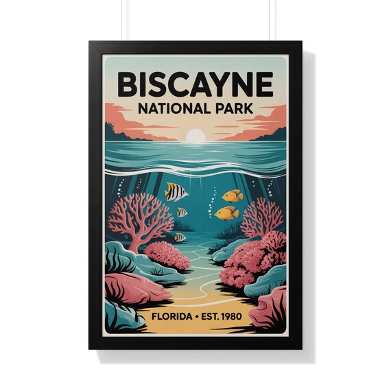 Biscayne National Park Florida Coral Reef Sunset Ocean Vintage Poster