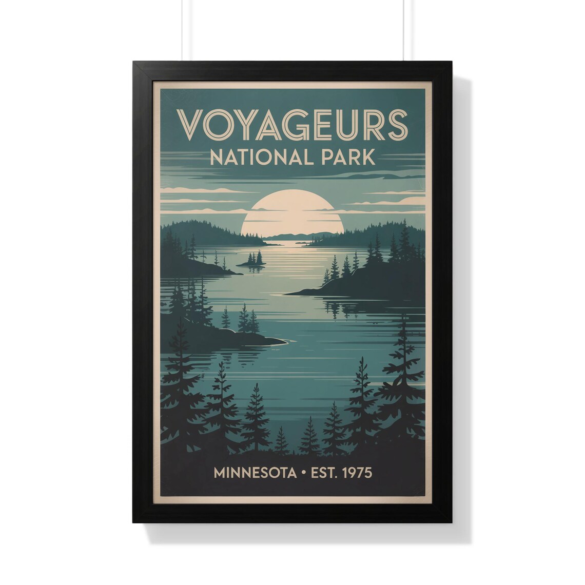 Voyageurs National Park Minnesota Retro Travel Poster Lake Sunset Pine