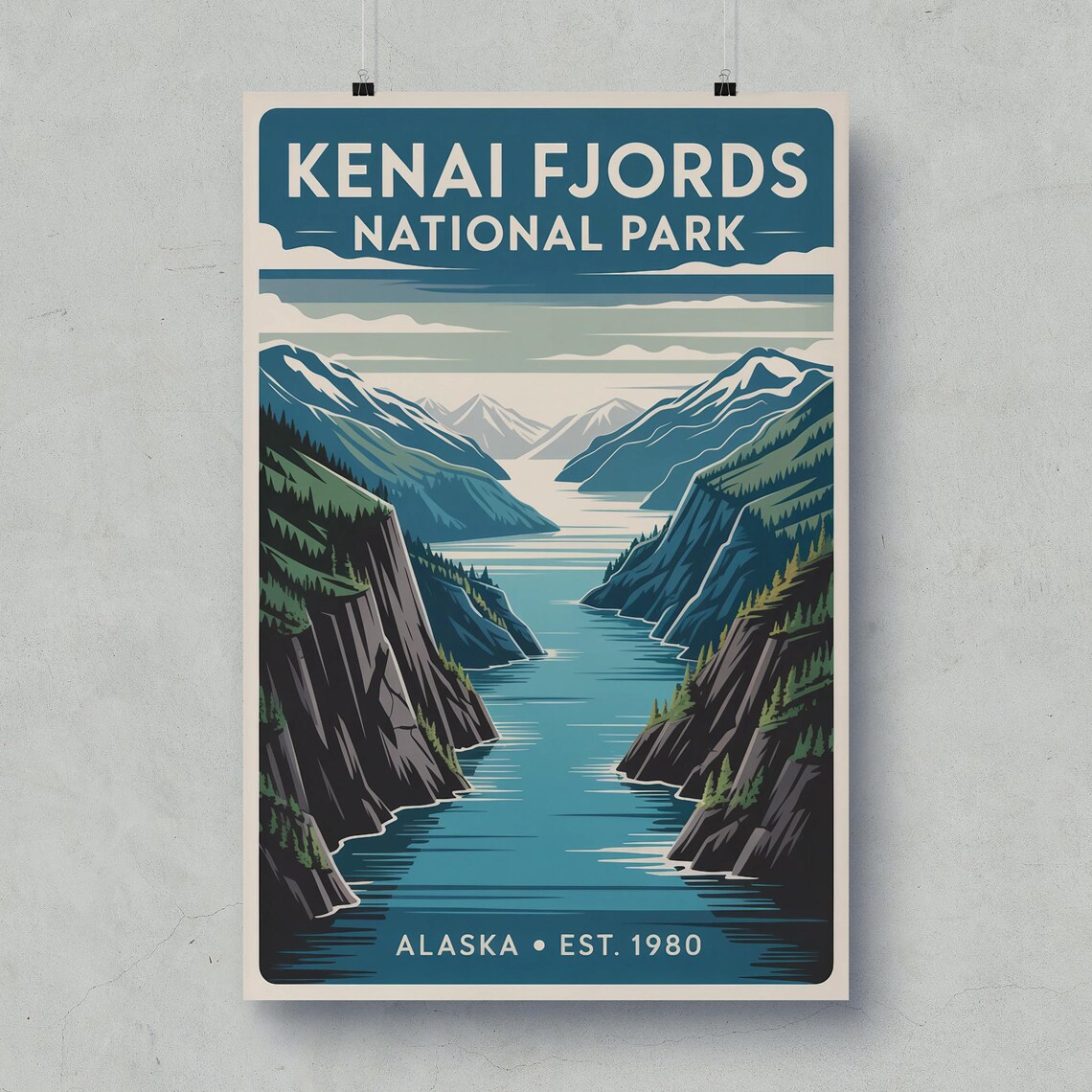 Kenai Fjords National Park Alaska Fjord Vintage Travel Poster