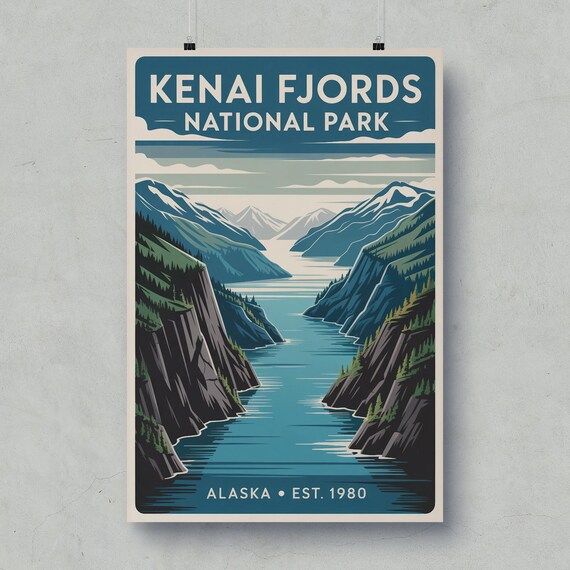 Kenai Fjords National Park Alaska Fjord Vintage Travel Poster