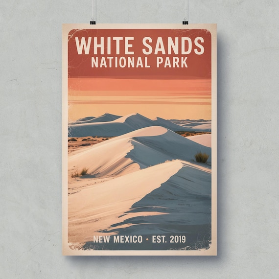 White Sands National Park New Mexico Sunset Dunes Vintage Poster