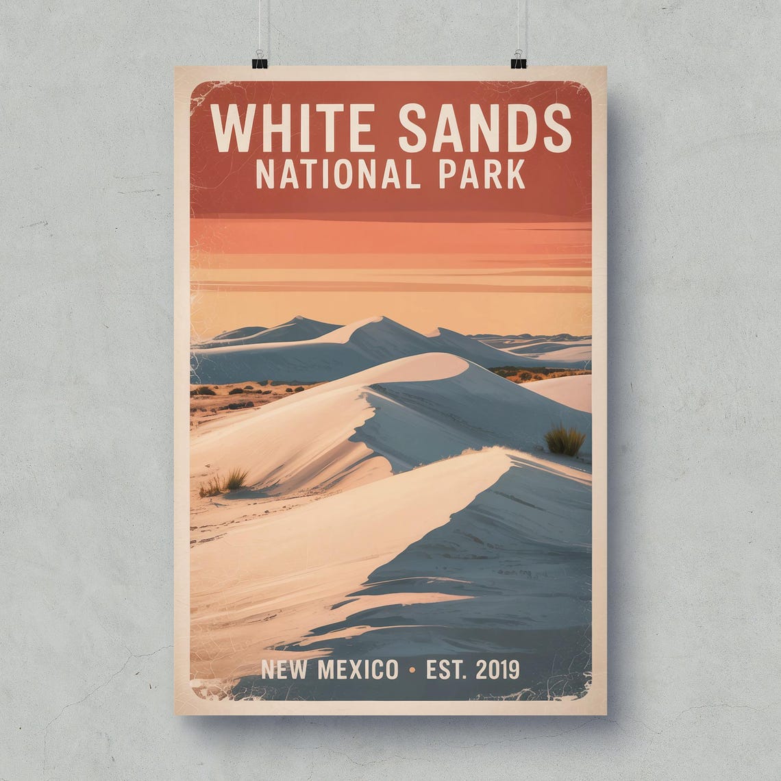 White Sands National Park New Mexico Sunset Dunes Vintage Poster
