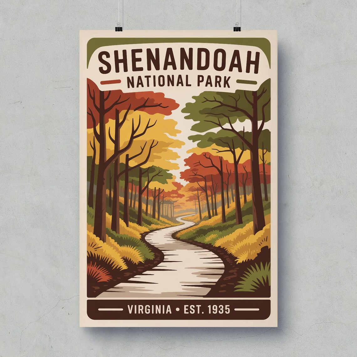 Shenandoah National Park Virginia Autumn Forest Road Travel Poster