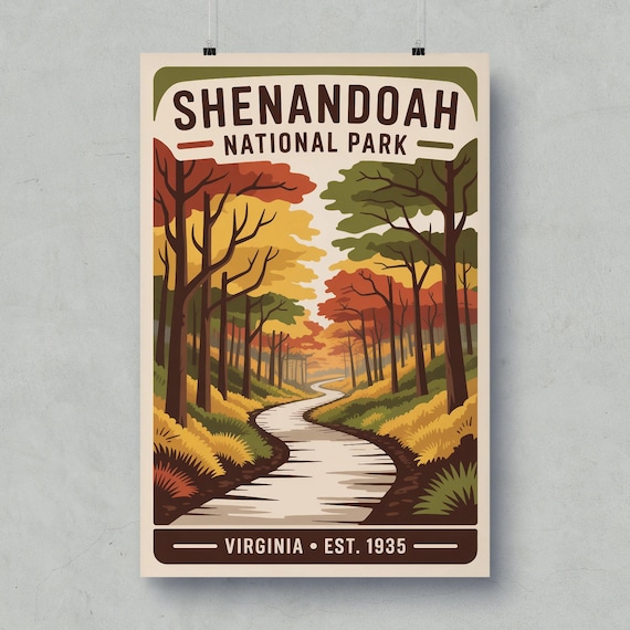 Shenandoah National Park Virginia Autumn Forest Road Travel Poster