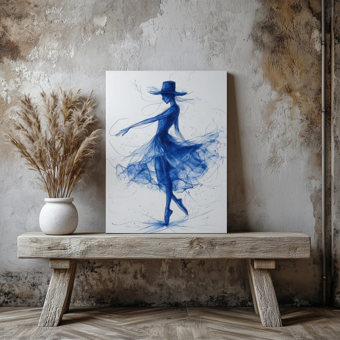 Elegant Dancer Line Art Monochromatic Blue Illustration Capturing Grace Movement In Simplified Forms Wall Art Art - Image 6