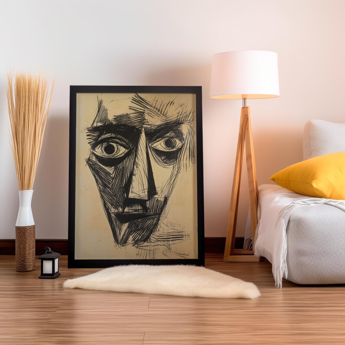 Lines Of Reflection Abstract Expressionist Face Wall Art Minimalist Black Ink Portrait Bold Line Art For Modern Home Decor - Image 3