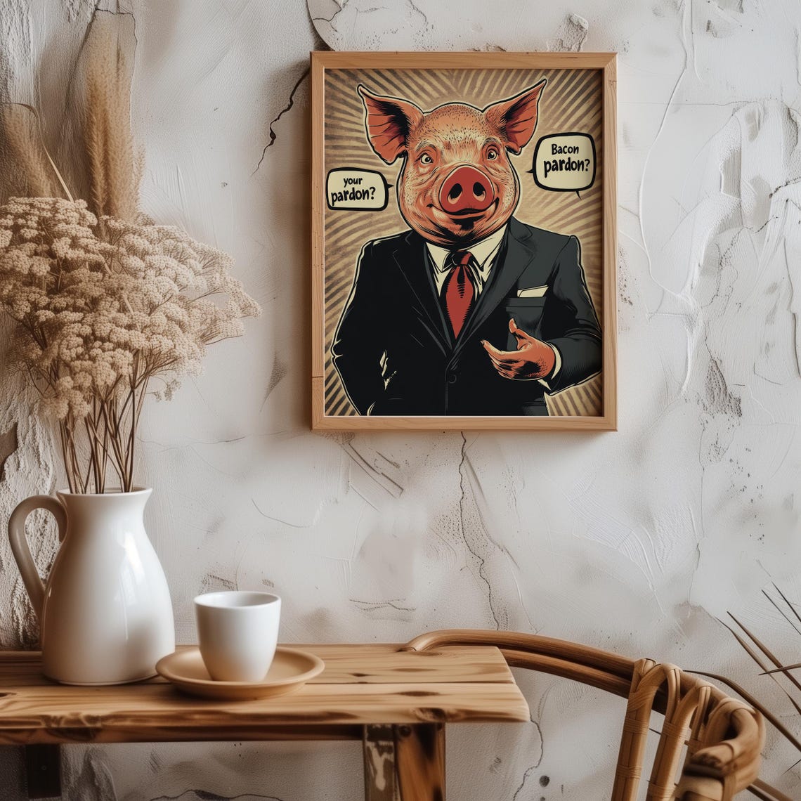 Retro Comic Pig Business Suit Funny Bacon Quote Vintage Wall Art Print - Image 2