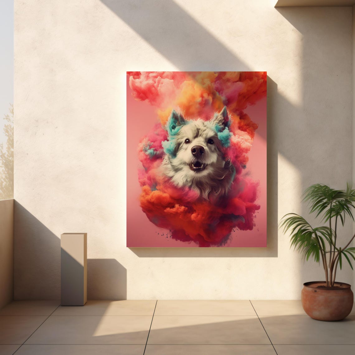 Happy Dog Pink Smoke Clouds Cute Fluffy Pet Nursery Wall Poster - Image 4