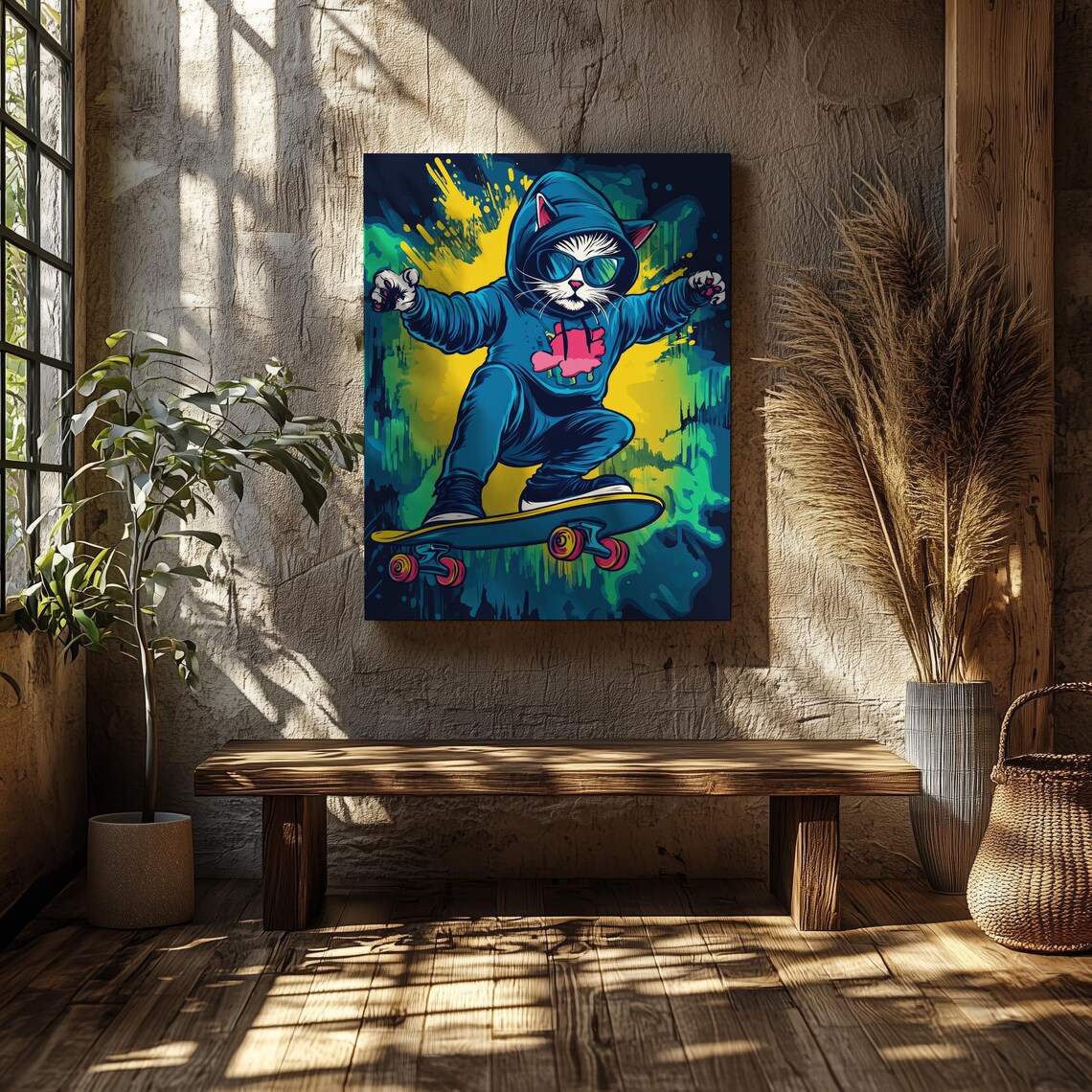 Cool Skateboarding Cat Hoodie Graffiti Street Style Animal Poster - Image 6