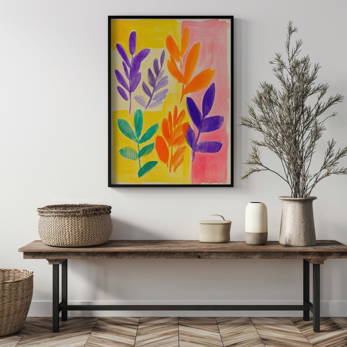 Vibrant Botanical Abstract Art Colorful Leaves Yellow Pink Poster - Image 5