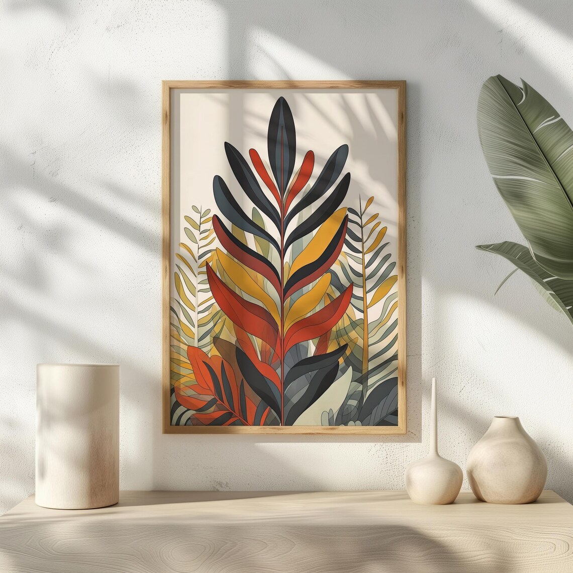 Warm Autumn Leaf Abstract Botanical Symmetric Earthy Tones Art Poster - Image 2