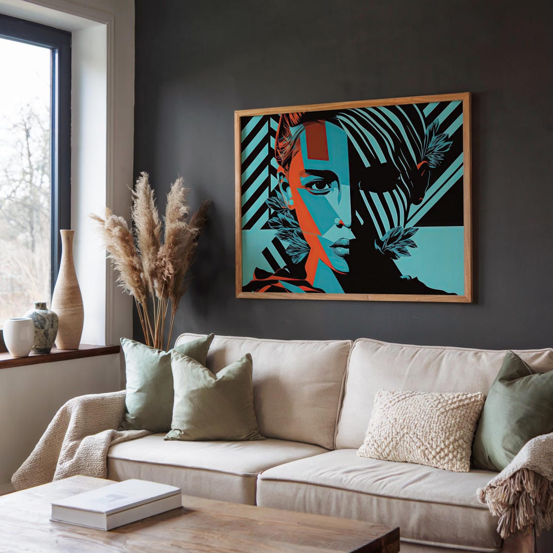 Bold Abstract Portrait Art Modern Geometric Face Striking Blue And Orange Contrast Contemporary Pop Art Wall Decor - Image 4