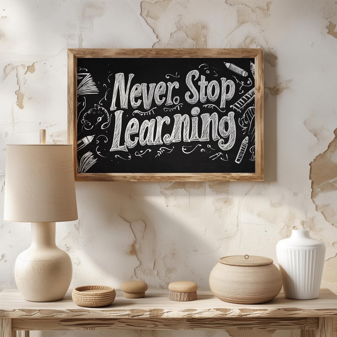 Never Stop Learning Chalkboard Quote Print Classroom Inspiration Wall Art Decor - Image 4